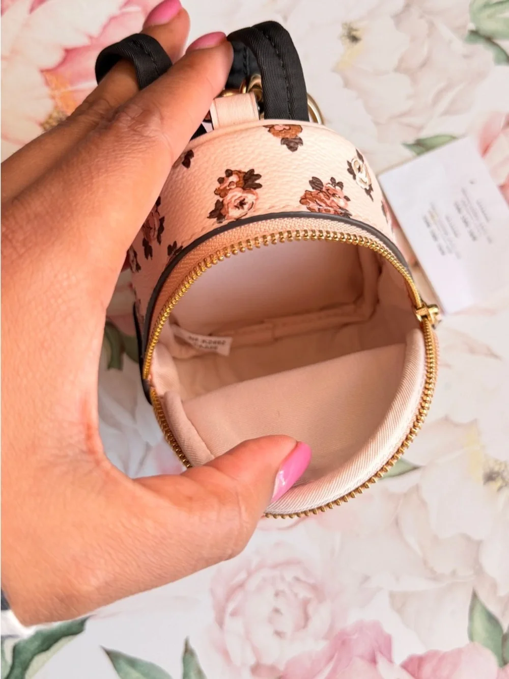 Coach Pale Pink Floral Mini Backpack Keychain - Picture 5 of 5